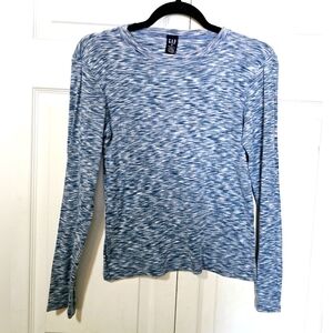 GAP Women's Size Medium Blue & White Long Sleeve Stretchy Crew Neck Shirt